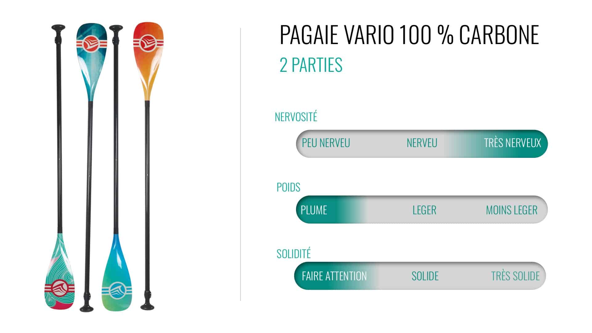 Pagaie Vario 100% carbone, 2 parties